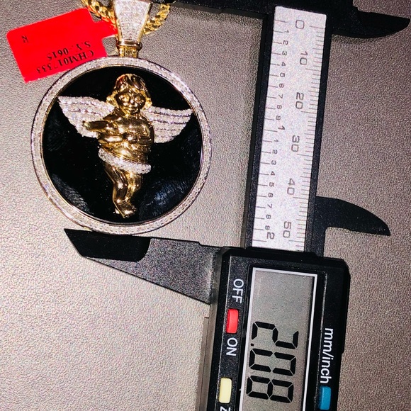 Stunning real diamond large mens angel round memorial pendant custom made NOT CZ - Picture 6 of 9